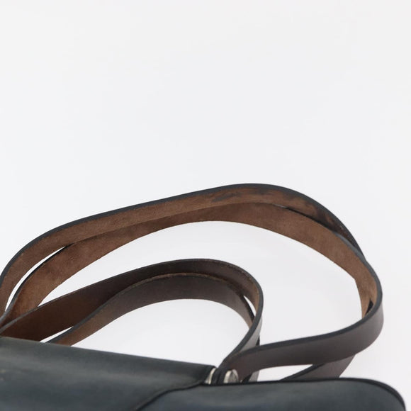HERMES Cabak Elan Hand Bag Canvas Silver Navy Auth 180754