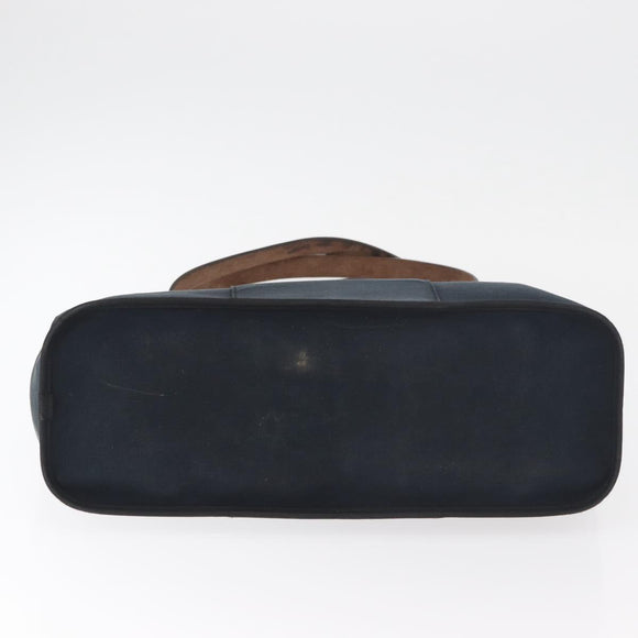 HERMES Cabak Elan Hand Bag Canvas Silver Navy Auth 180754