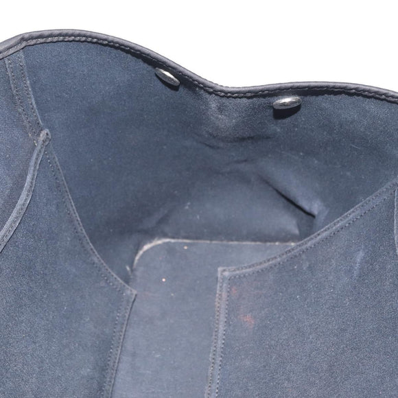 HERMES Cabak Elan Hand Bag Canvas Silver Navy Auth 180754
