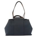 HERMES Cabak Elan Hand Bag Canvas Silver Navy Auth 180754-2