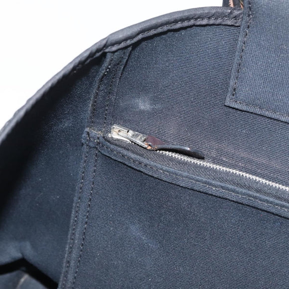 HERMES Cabak Elan Hand Bag Canvas Silver Navy Auth 180754