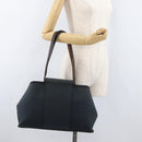 HERMES Cabak Elan Hand Bag Canvas Silver Navy Auth 180754-22