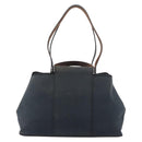 HERMES Cabak Elan Hand Bag Canvas Silver Navy Auth 180754-3
