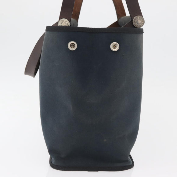 HERMES Cabak Elan Hand Bag Canvas Silver Navy Auth 180754