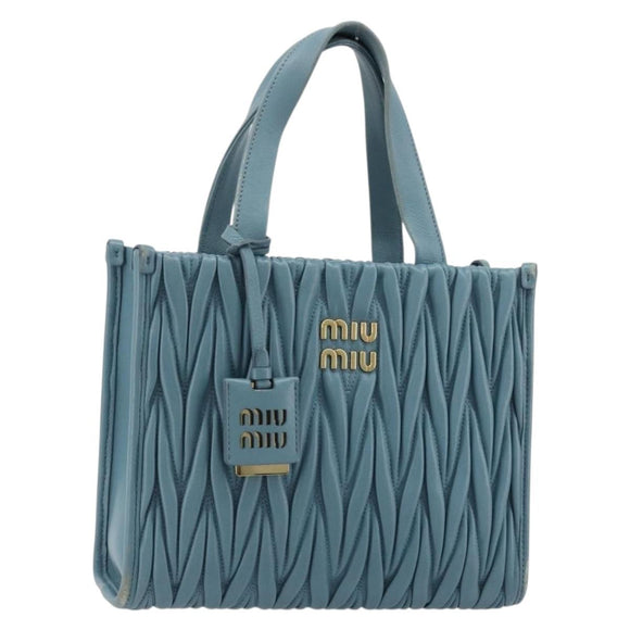 Miu Miu Hand Bag Leather Blue Gold Auth 180783A