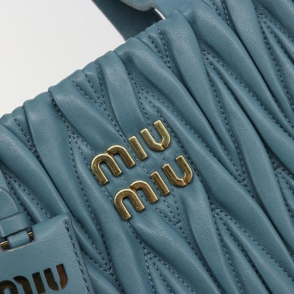 Miu Miu Hand Bag Leather Blue Gold Auth 180783A