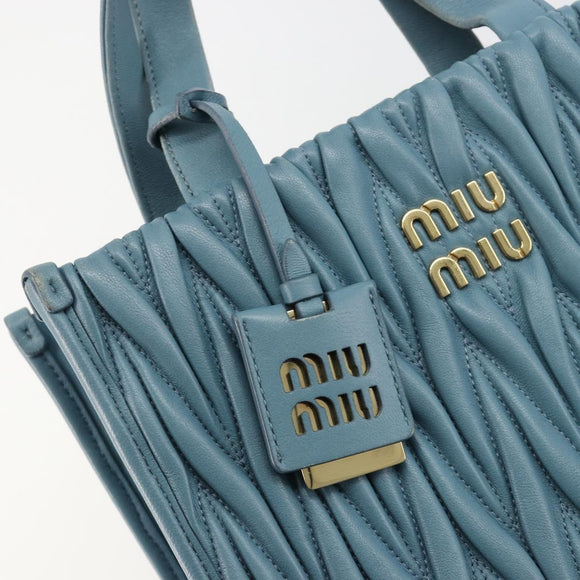 Miu Miu Hand Bag Leather Blue Gold Auth 180783A