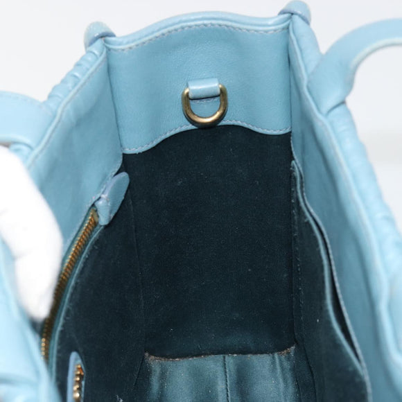 Miu Miu Hand Bag Leather Blue Gold Auth 180783A