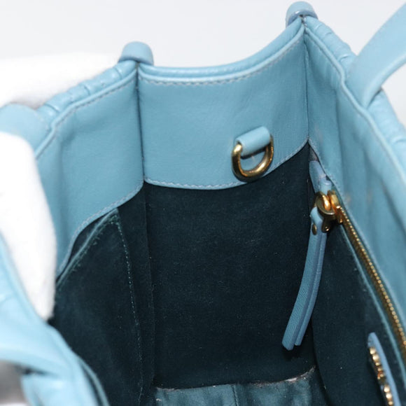 Miu Miu Hand Bag Leather Blue Gold Auth 180783A