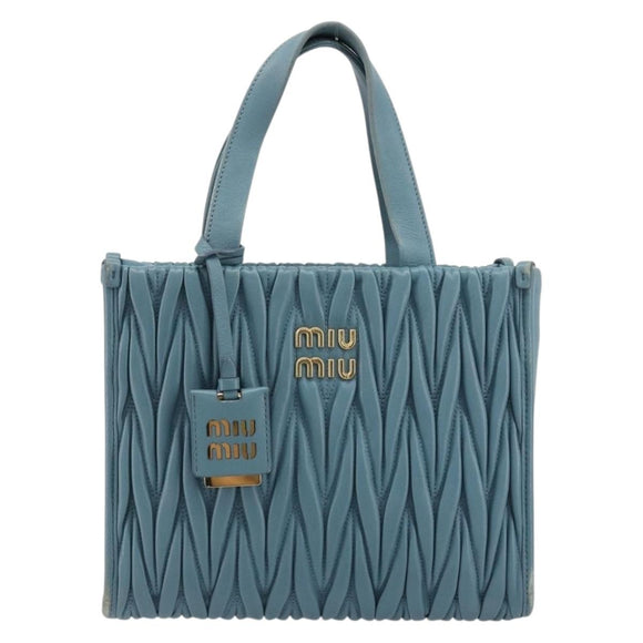 Miu Miu Hand Bag Leather Blue Gold Auth 180783A
