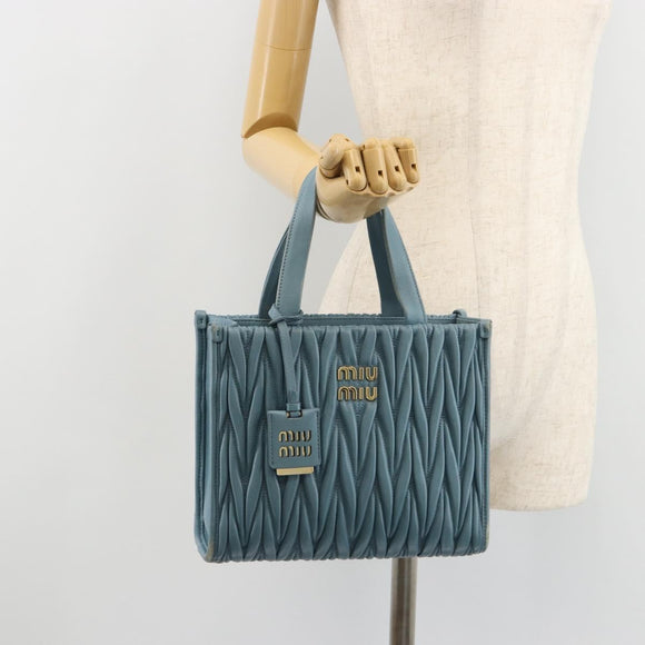 Miu Miu Hand Bag Leather Blue Gold Auth 180783A