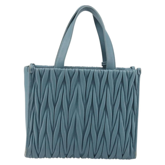 Miu Miu Hand Bag Leather Blue Gold Auth 180783A