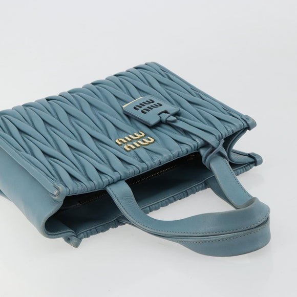 Miu Miu Hand Bag Leather Blue Gold Auth 180783A