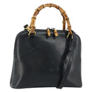 GUCCI Bamboo Hand Bag Leather 2way Navy Gold 000 2865 0290 Auth 180796-1
