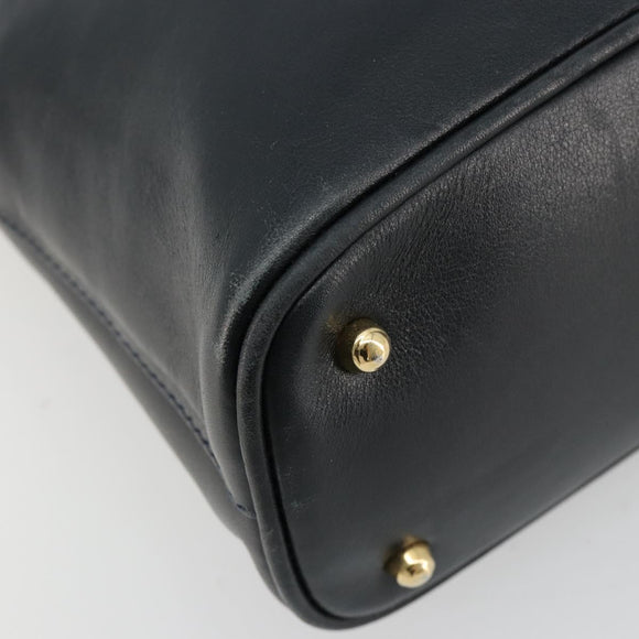 GUCCI Bamboo Hand Bag Leather 2way Navy Gold 000 2865 0290 Auth 180796