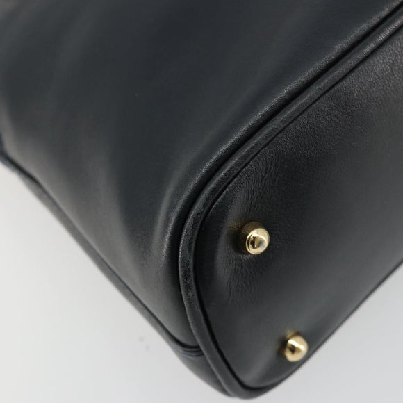 GUCCI Bamboo Hand Bag Leather 2way Navy Gold 000 2865 0290 Auth 180796