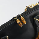 GUCCI Bamboo Hand Bag Leather 2way Navy Gold 000 2865 0290 Auth 180796-19