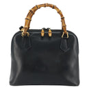 GUCCI Bamboo Hand Bag Leather 2way Navy Gold 000 2865 0290 Auth 180796-13