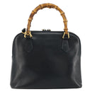 GUCCI Bamboo Hand Bag Leather 2way Navy Gold 000 2865 0290 Auth 180796-2