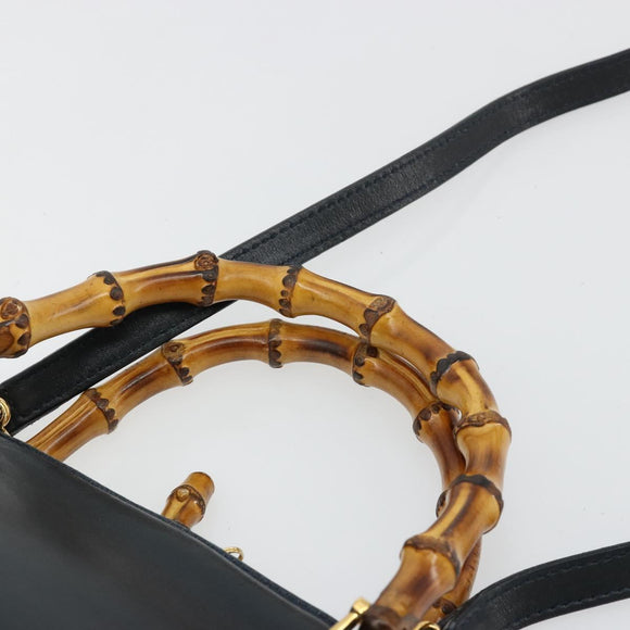 GUCCI Bamboo Hand Bag Leather 2way Navy Gold 000 2865 0290 Auth 180796