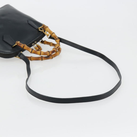 GUCCI Bamboo Hand Bag Leather 2way Navy Gold 000 2865 0290 Auth 180796