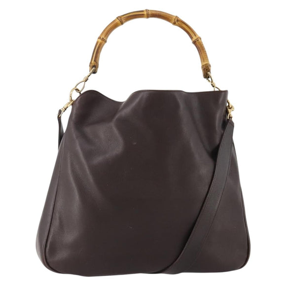 GUCCI Bamboo Shoulder Bag Leather 2way Brown Gold 001 1577 Auth 180797