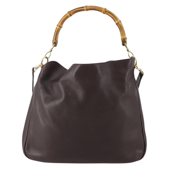 GUCCI Bamboo Shoulder Bag Leather 2way Brown Gold 001 1577 Auth 180797