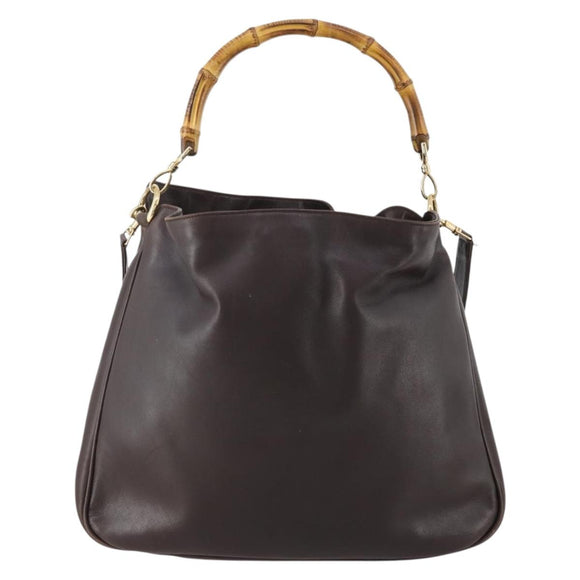 GUCCI Bamboo Shoulder Bag Leather 2way Brown Gold 001 1577 Auth 180797