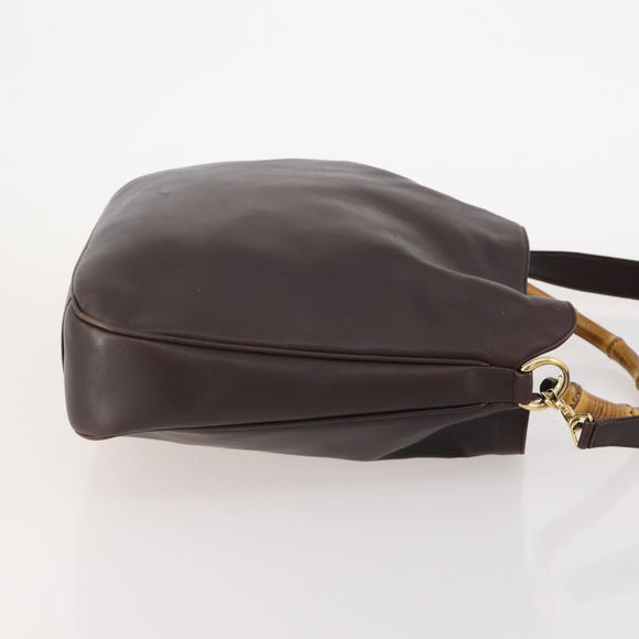 GUCCI Bamboo Shoulder Bag Leather 2way Brown Gold 001 1577 Auth 180797