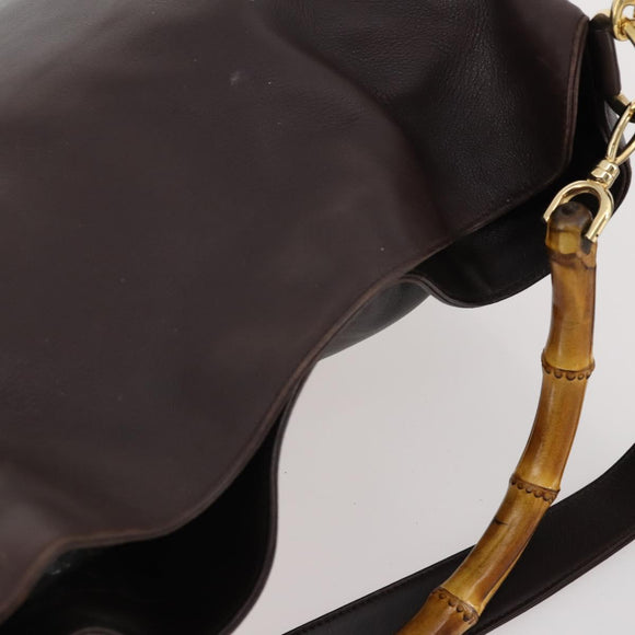 GUCCI Bamboo Shoulder Bag Leather 2way Brown Gold 001 1577 Auth 180797