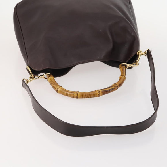 GUCCI Bamboo Shoulder Bag Leather 2way Brown Gold 001 1577 Auth 180797
