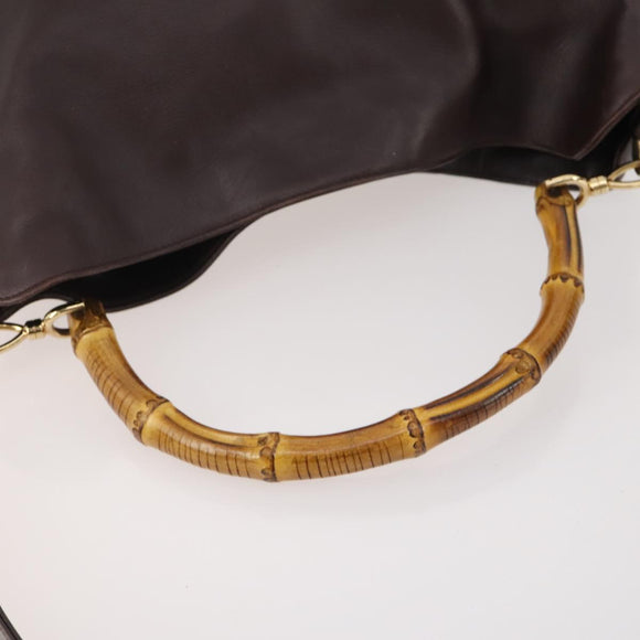 GUCCI Bamboo Shoulder Bag Leather 2way Brown Gold 001 1577 Auth 180797