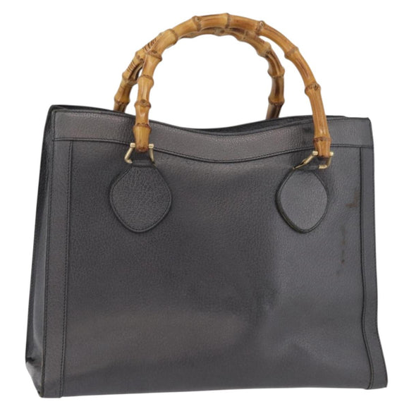 GUCCI Bamboo Tote Bag Leather Black Gold Auth 180798