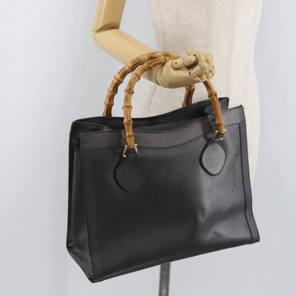 GUCCI Bamboo Tote Bag Leather Black Gold Auth 180798