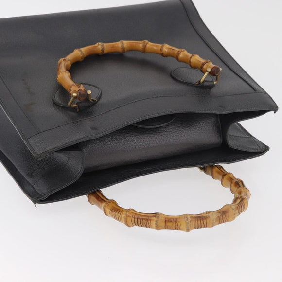 GUCCI Bamboo Tote Bag Leather Black Gold Auth 180798