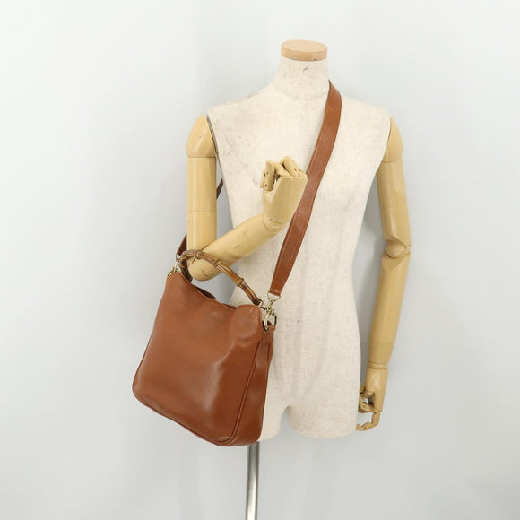 GUCCI Bamboo Shoulder Bag Leather 2way Brown Gold 001 2113 1638 Auth 180799