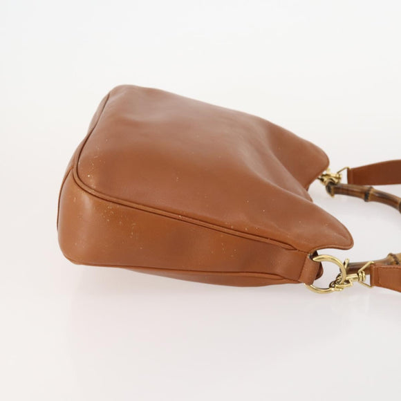 GUCCI Bamboo Shoulder Bag Leather 2way Brown Gold 001 2113 1638 Auth 180799