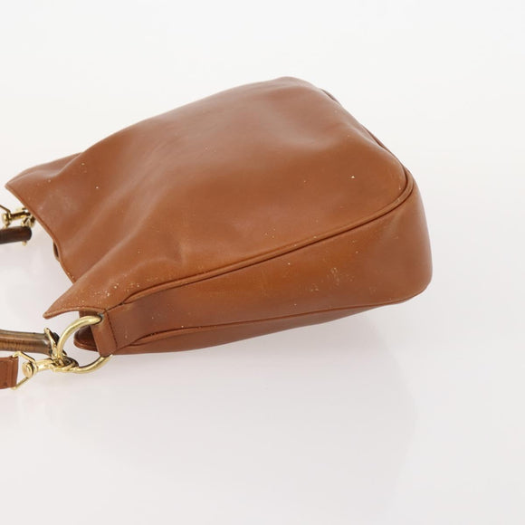 GUCCI Bamboo Shoulder Bag Leather 2way Brown Gold 001 2113 1638 Auth 180799