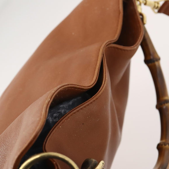 GUCCI Bamboo Shoulder Bag Leather 2way Brown Gold 001 2113 1638 Auth 180799