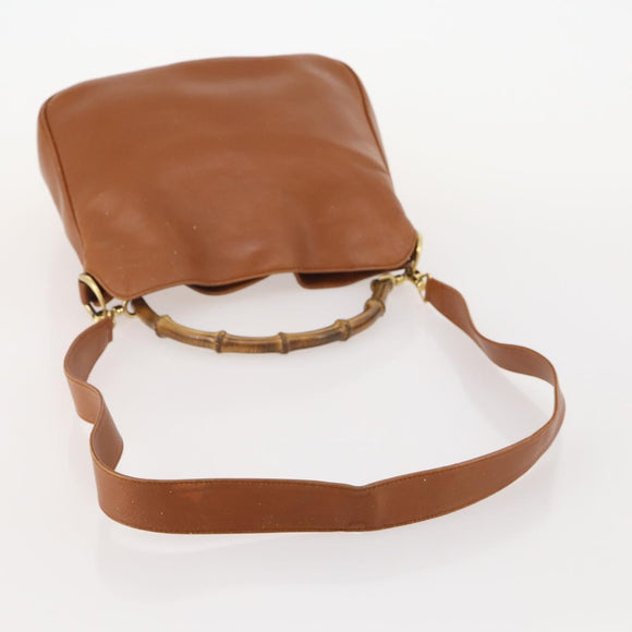 GUCCI Bamboo Shoulder Bag Leather 2way Brown Gold 001 2113 1638 Auth 180799