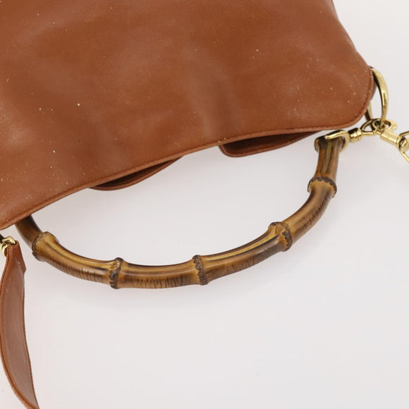 GUCCI Bamboo Shoulder Bag Leather 2way Brown Gold 001 2113 1638 Auth 180799