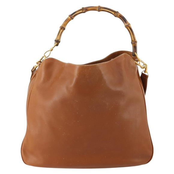 GUCCI Bamboo Shoulder Bag Leather 2way Brown Gold 001 1577 Auth 180800