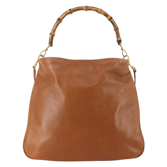 GUCCI Bamboo Shoulder Bag Leather 2way Brown Gold 001 1577 Auth 180800
