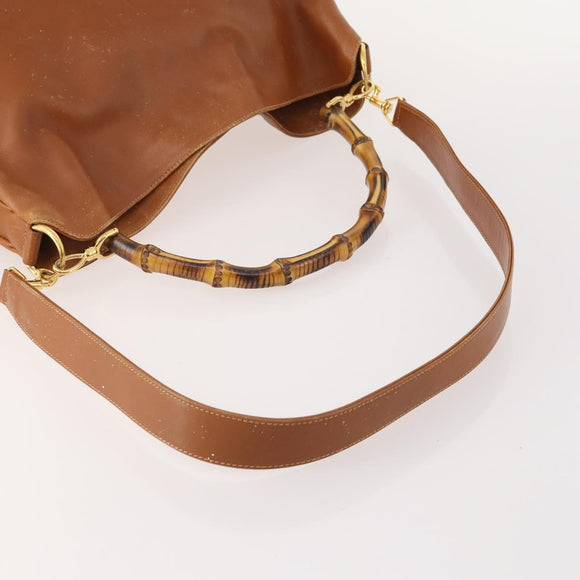 GUCCI Bamboo Shoulder Bag Leather 2way Brown Gold 001 1577 Auth 180800