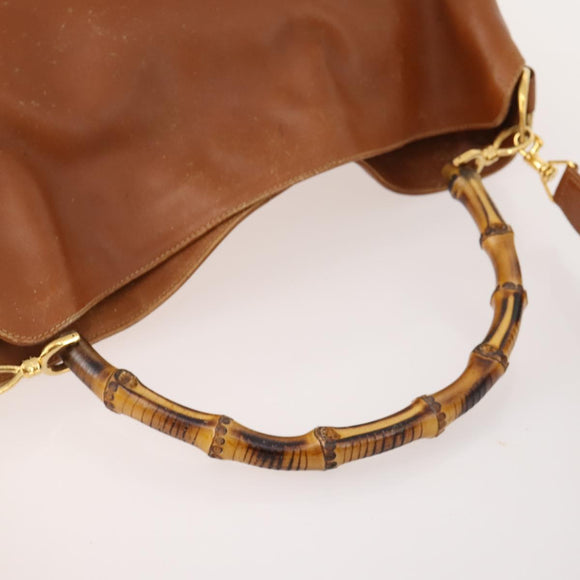 GUCCI Bamboo Shoulder Bag Leather 2way Brown Gold 001 1577 Auth 180800
