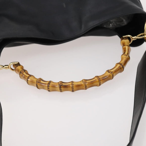 GUCCI Bambus Umhängetasche Leder 2-Wege Schwarz Gold 001 1577 Auth 180801
