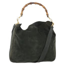 GUCCI Bamboo Shoulder Bag Suede 2way Khaki Gold Auth 180802-1