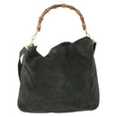 GUCCI Bamboo Shoulder Bag Suede 2way Khaki Gold Auth 180802-2
