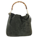 GUCCI Bamboo Shoulder Bag Suede 2way Khaki Gold Auth 180802-3