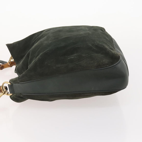 GUCCI Bamboo Shoulder Bag Suede 2way Khaki Gold Auth 180802